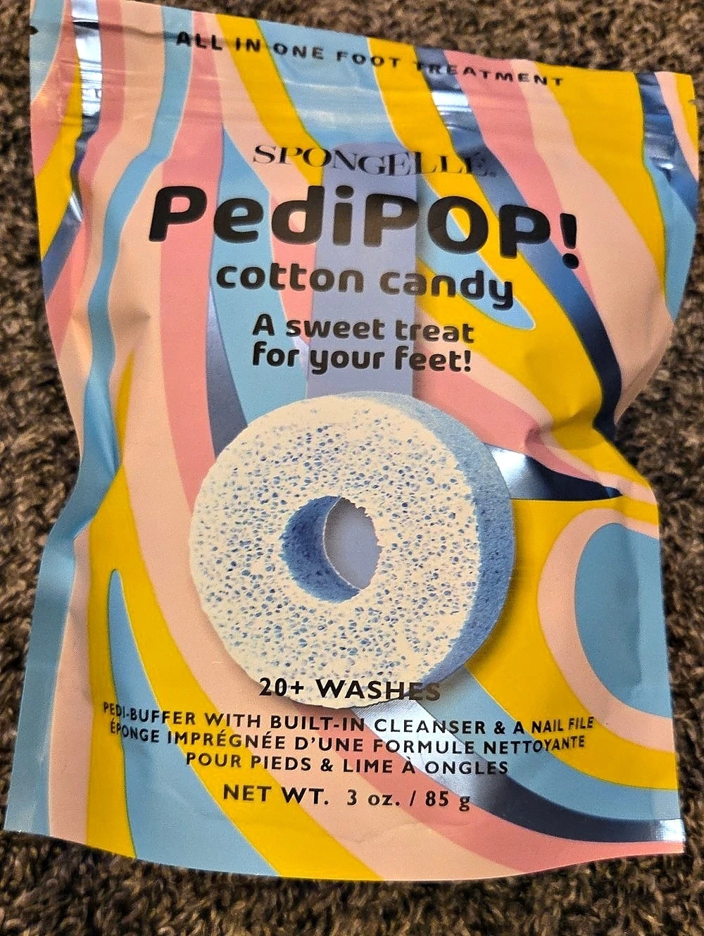 Spongelle PediPOP! Cotton Candy Pedi Buffer & Nail File Foot Treatment Sponge